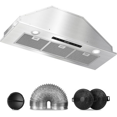 Hotte intégrée de 36 pouces, hotte de cuisine intégrée 600 CFM, hotte de cuisine convertible à conduit / sans conduit avec ventilateur d'extraction de poêle à 4 vitesses, détection de mouvement et contrôle tactile, minuterie de ventilateur