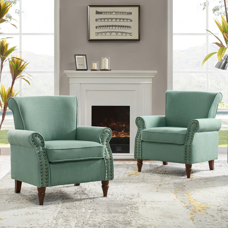 Mooresville Upholstered Armchair with Solid Wood Legs, Sage Polyester