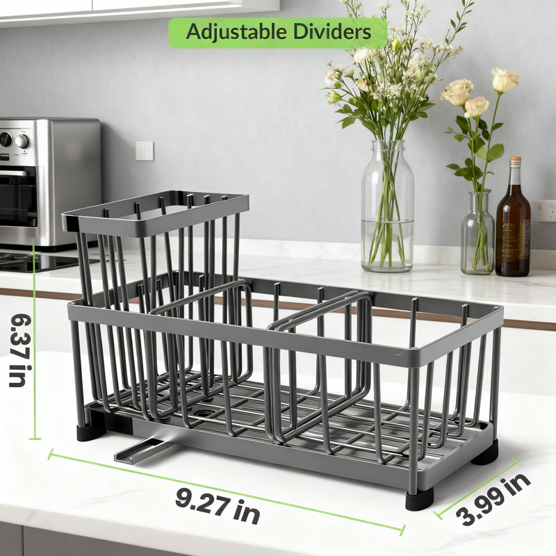 Serviteur d'évier de cuisine autodrainant avec porte-brosse surélevé, éponge multi-usages en acier inoxydable antirouille et organisateur de récureur pour comptoir