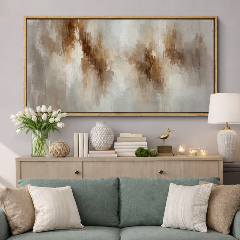 Vertical Earth Tone Abstract Artwork, Living Room Pictures, Framed Canvas Giclee Print Wall Art, Natural Floater Frame