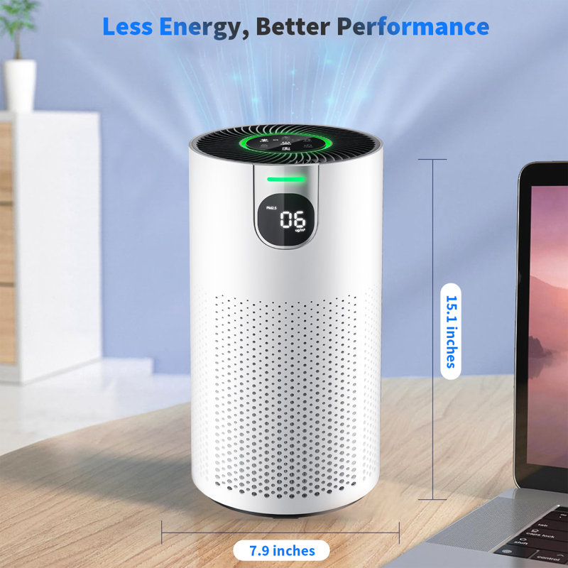 Les purificateurs d'air pour les grandes pièces de maison peuvent couvrir jusqu'à 1800 pi², le mode de sommeil Air 20dB pour la chambre à coucher, avec affichage AQI et PM2.5 en temps réel