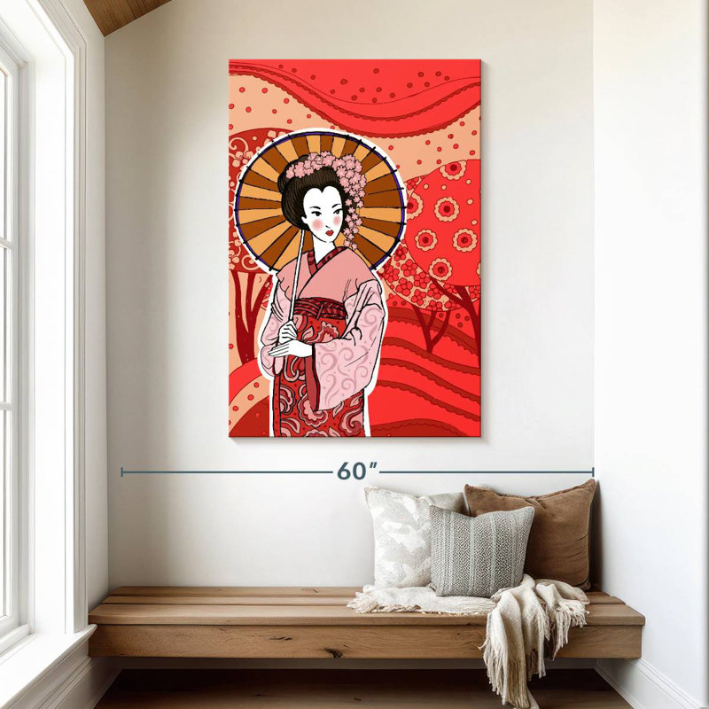 Geisha japonaise Leisha au printemps, H 48 po x l 32 po
