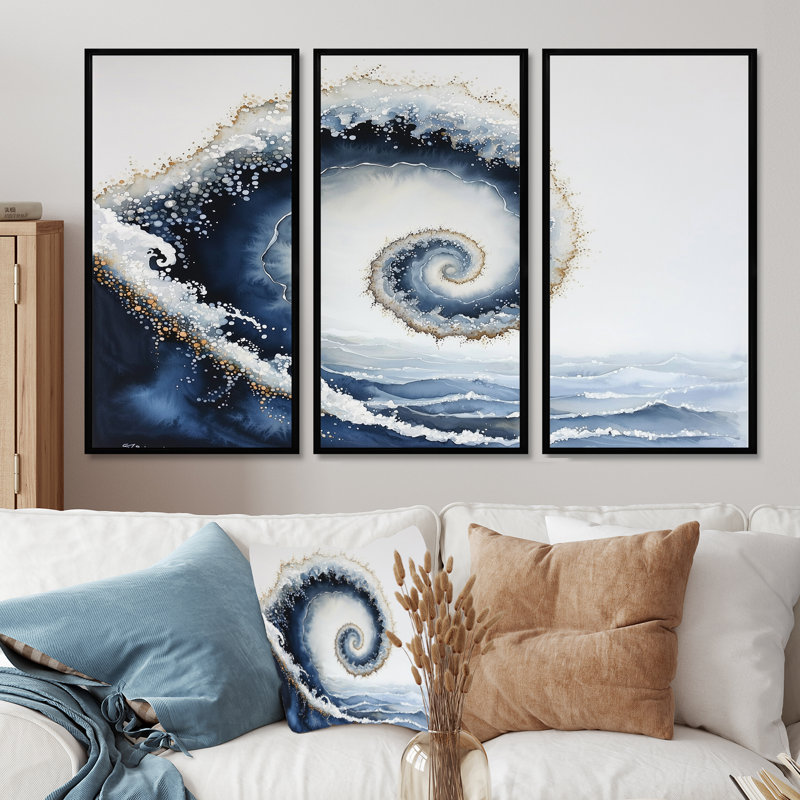 «Abstract Oceanic Spiral Profondeur I», ensemble d'art mural à spirales abstraites, H 28 po x l 36 po, Noir