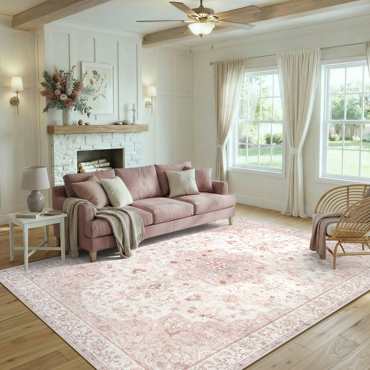 Oriental Inspired Vintage Machine Washable Area with Non-Slip Backing for High Traffic Area, Living Room, Bed Room, Kitchen, Hallway, Entryway Rug