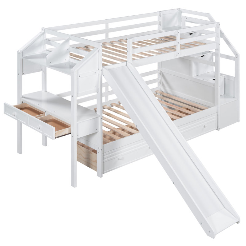 Lit superposé avec escalier de rangement, Blanc