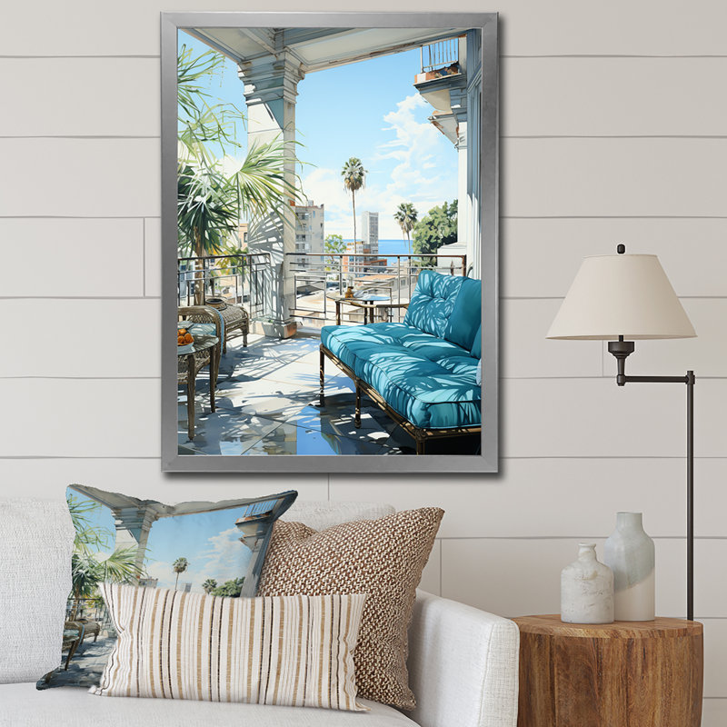 «Miami Rooftop Escape On», reproduction sur toile, H 32 po x l 16 po x P 1 po, Cadre photo argenté