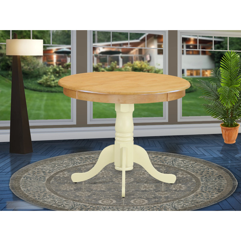 Antique Dining Table - a Round Wooden Table Top with Pedestal Base, Oak & Buttermilk, Oak, Buttermilk