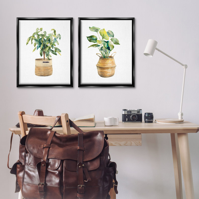 «Lush Houseplants in Wicker Pots», ensemble de 2 toiles flottantes encadrées par Lanie Loreth, H 31 po x l 25 po