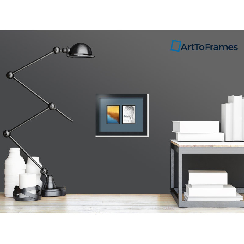 Satin Black Matte Picture Frame with Mat, Cadet Blue