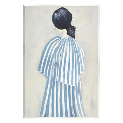 Stupell Industries, fille en robe rayée bleue, art mural par Design Fabrikken