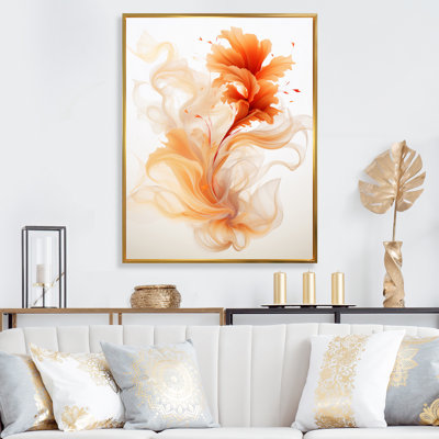 Watercolor Modern Floral In Orange - Abstract Liquid Ink Framed Prints