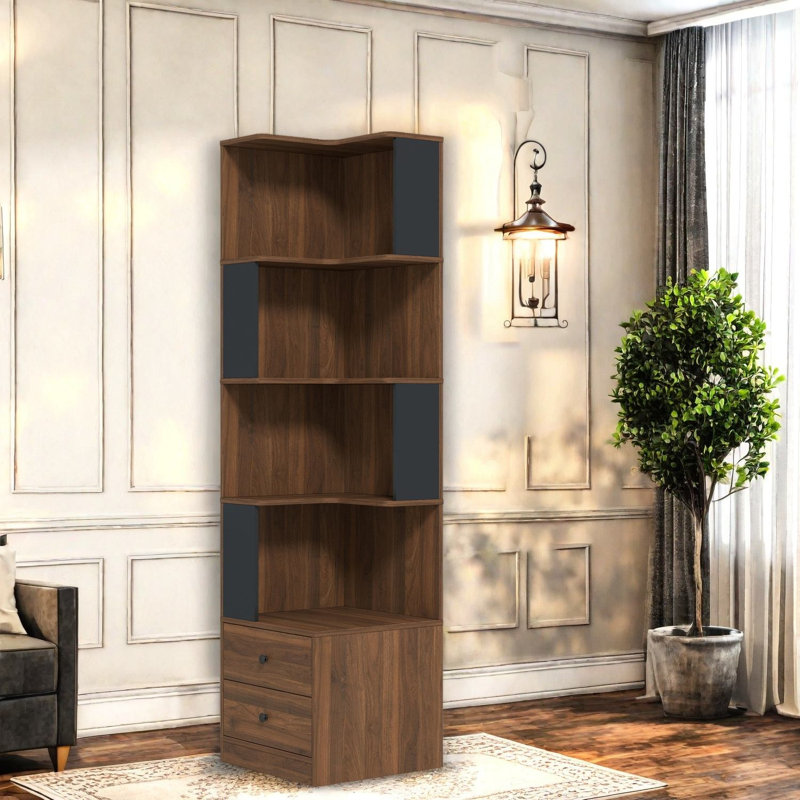 Bibliothèques peu encombrantes avec rangement, tablette d'angle moderne en bois aggloméré pour la maison