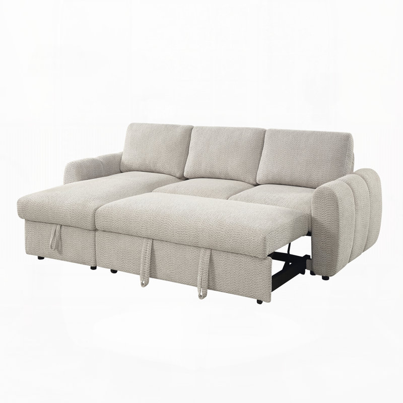 Canapé modulaire réversible Boucle avec canapé-lit et rangement, L 94 po, Beige bouclé