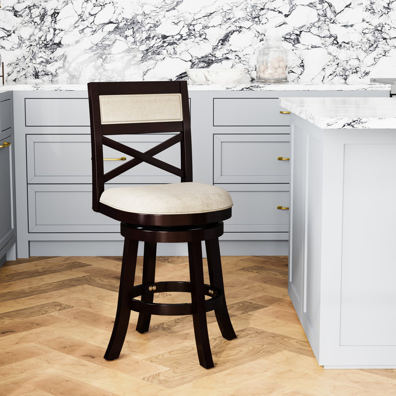 Tabouret pivotant de 24 po à hauteur de comptoir en tissu beige - stable et élégant avec dossier, Noir, Noir