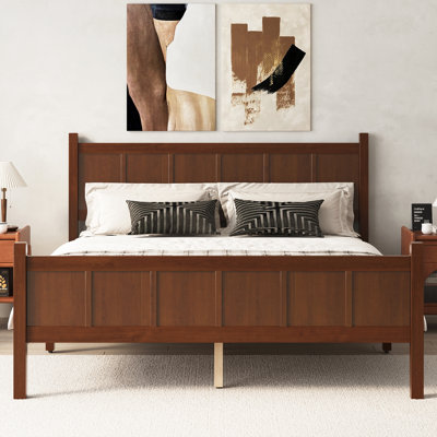Flat Panel Bed With Headboard & Footboard, Minimalist Modern Platform Bed With Wood Grain Finish, Shaker And Farmhouse Style Design, Sleek And Functional Bedroom Furniture