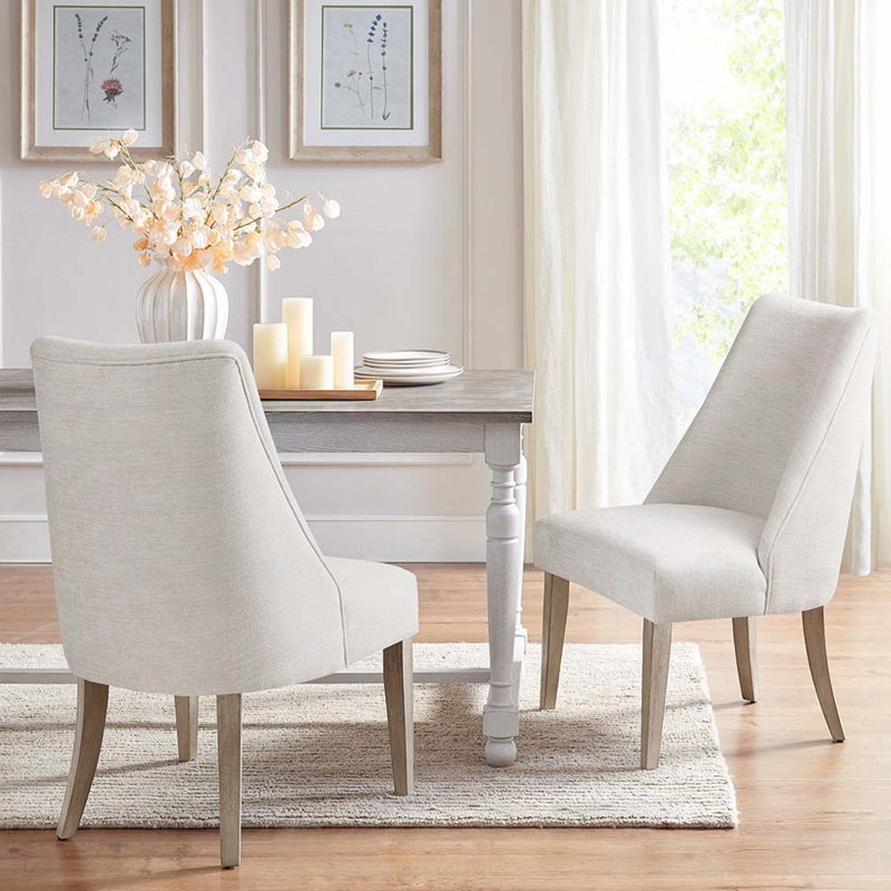 Polyester Upholstered Dining Chair Set with Upholstered Back,Wood Legs