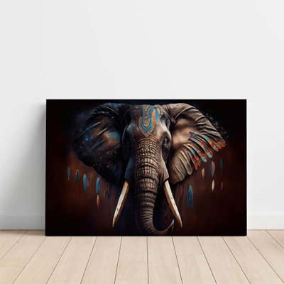 1Pc Framed Canvas Poster Print Elephant Totem, Colorful Geometric Patterns, Surrealistic Art Style Wall Art, Wall Decor, Perfect for Room Decor Living