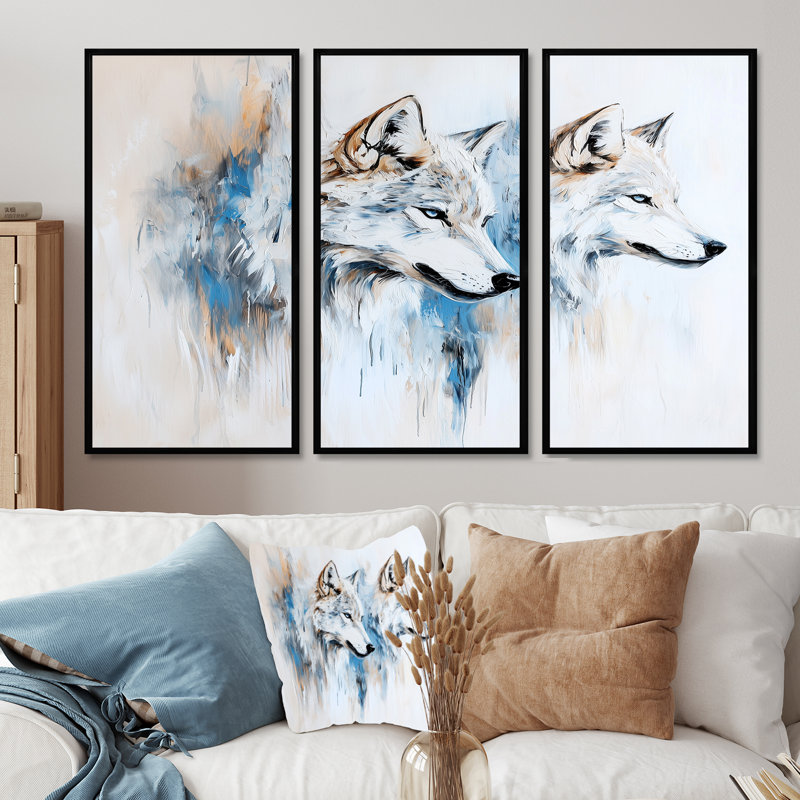 Minimalist Wolf Pack Portrait I - Wolf Wall Art Set, Black, Floater Framed Print, 28" H x 36" W