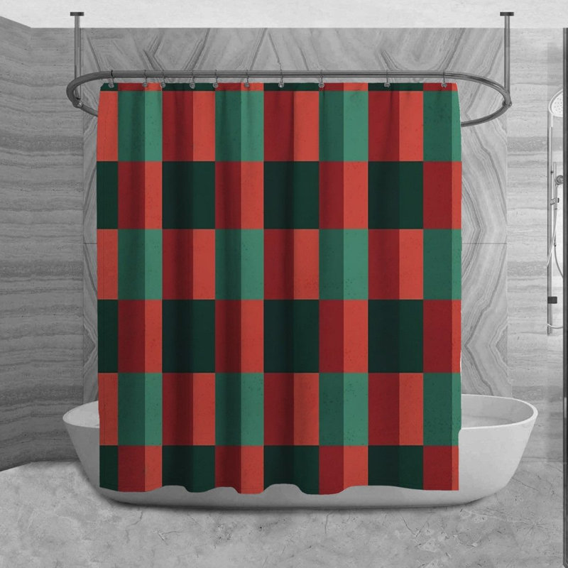 Machla Checkered Shower Curtain, H 73 po x l 70 po