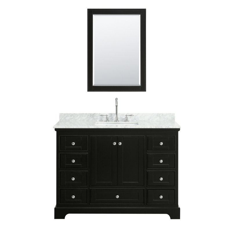 Deborah 48 " W Freestanding Standard Single Vanity Bathroom Vanity With Marble Top with Mirror, Dark Espresso