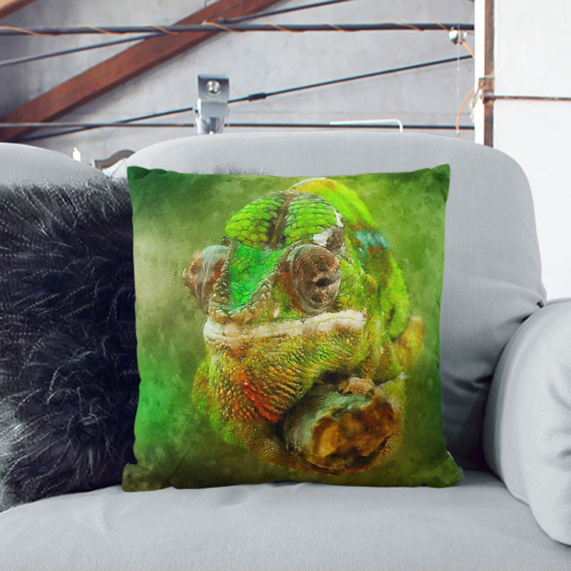 Chameleon Lizard Vol.5 Painting Square Throw Cushion, Black, 55cm H x 55cm W x 20cm D