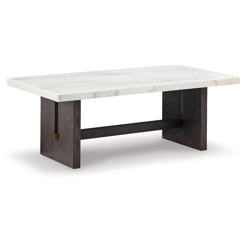 Burkhaus Dark Waxy Brown Oak and Marble Rectangular Coffee Table