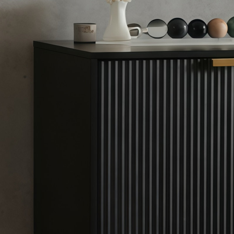 Black Wood Recessed TV Cabinet, Suitable For 65-Inch Tvs, Versatile For Both Guest And Bedroom Use, Features Drawers And Storage, Soft-Close Hinges And Cable Management.