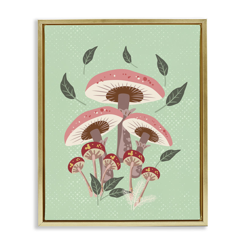 "Champignons et feuilles tombantes", art mural encadré par Diane Labombarbe, Cadre flottant métallique doré