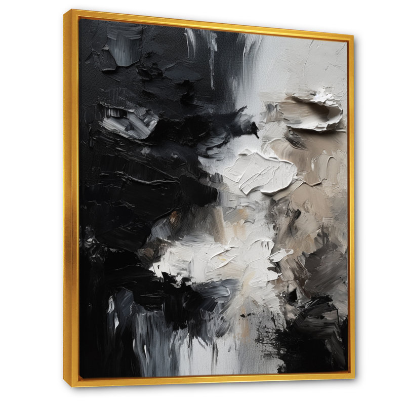«Black Textured Splash Paint Art II», art mural abstrait, Cadre photo noir, H 40 po x l 30 po, Doré