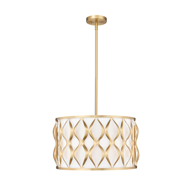 5 - Light Steel Dimmable Drum Chandelier, Modern Gold