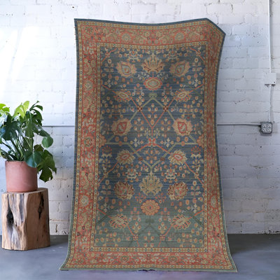 Tapis décoratif à motif floral traditionnel bleu-rouge