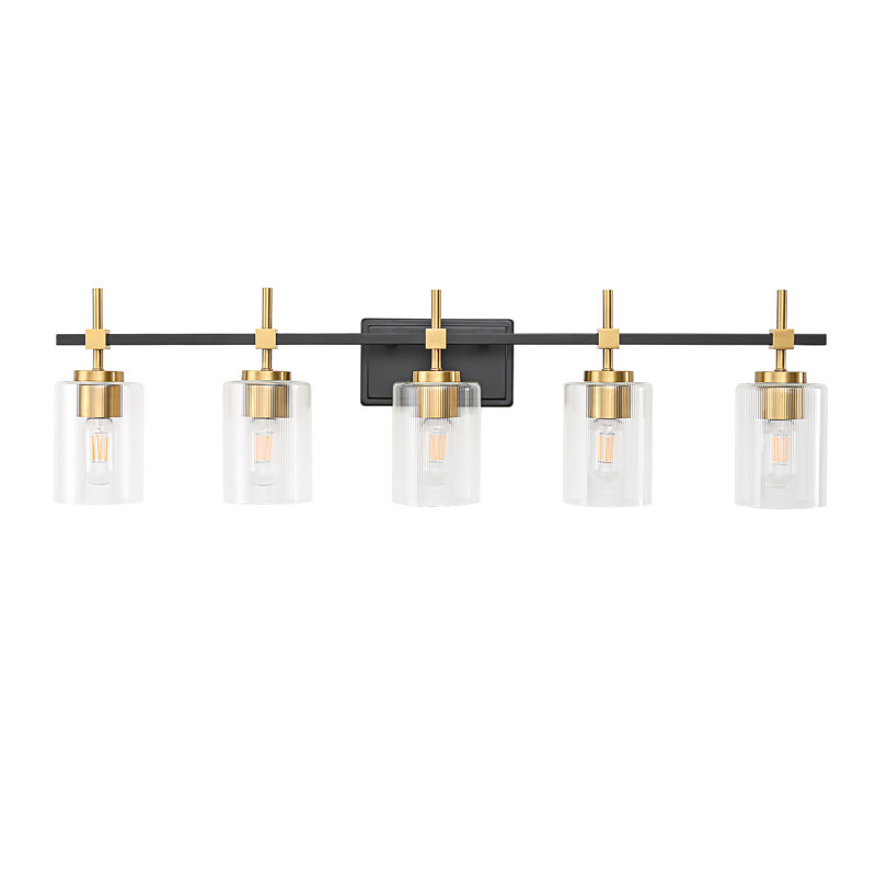 Applique murale moderne à intensité variable pour meuble-lavabo Aviara Lights, Noir mat / Or, Verre strié