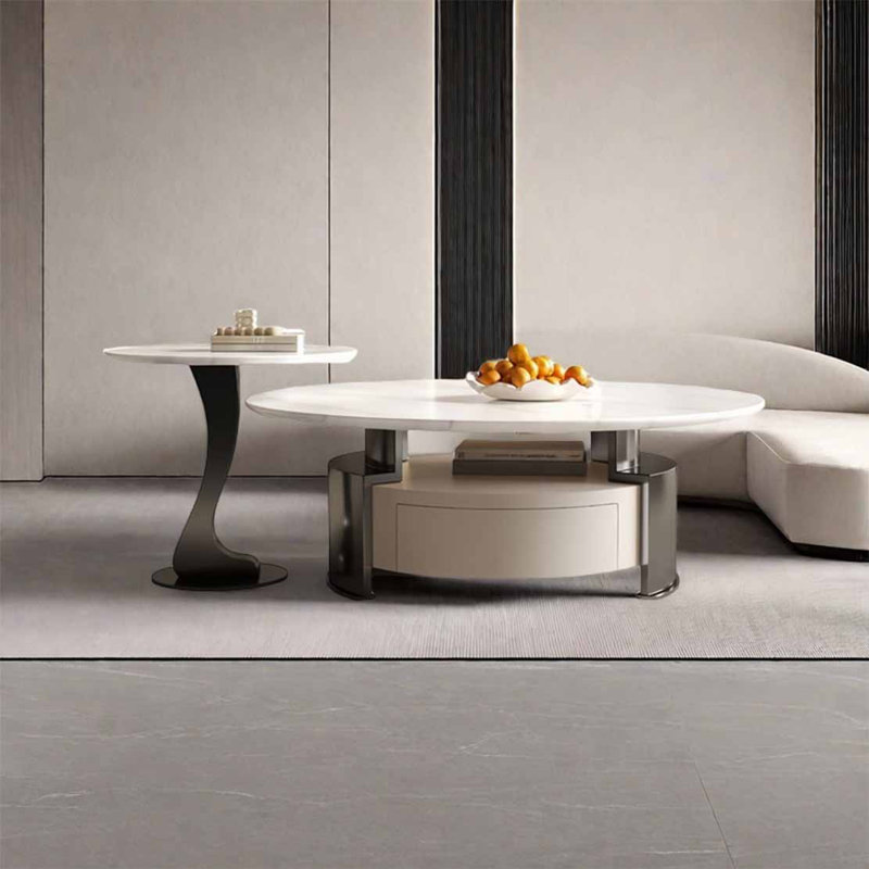 Table basse Creative en pierre supercristalline, H 16,5 po x L 39,4 po x l 39,4 po, Blanc, Noir, noir, noir, noir