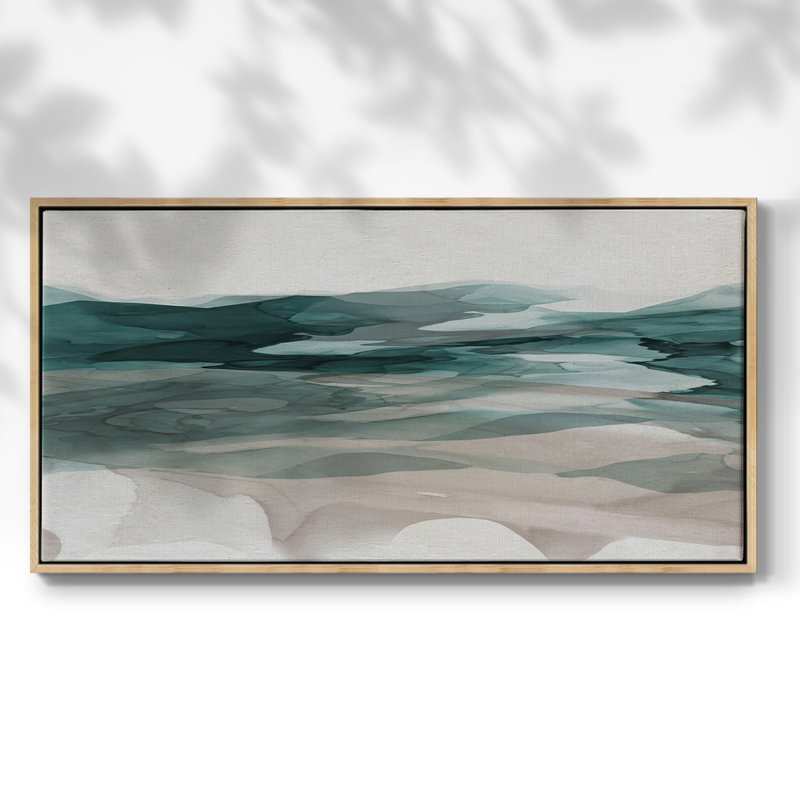Montagne pluie - Toile tendue avec châssis encadré - Prêt à être accroché, H 21 po x l 41 po, Naturel