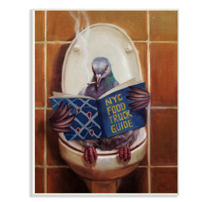 'Pigeon Smoking on The Toilet Reading' Painting by Lucia Heffernan