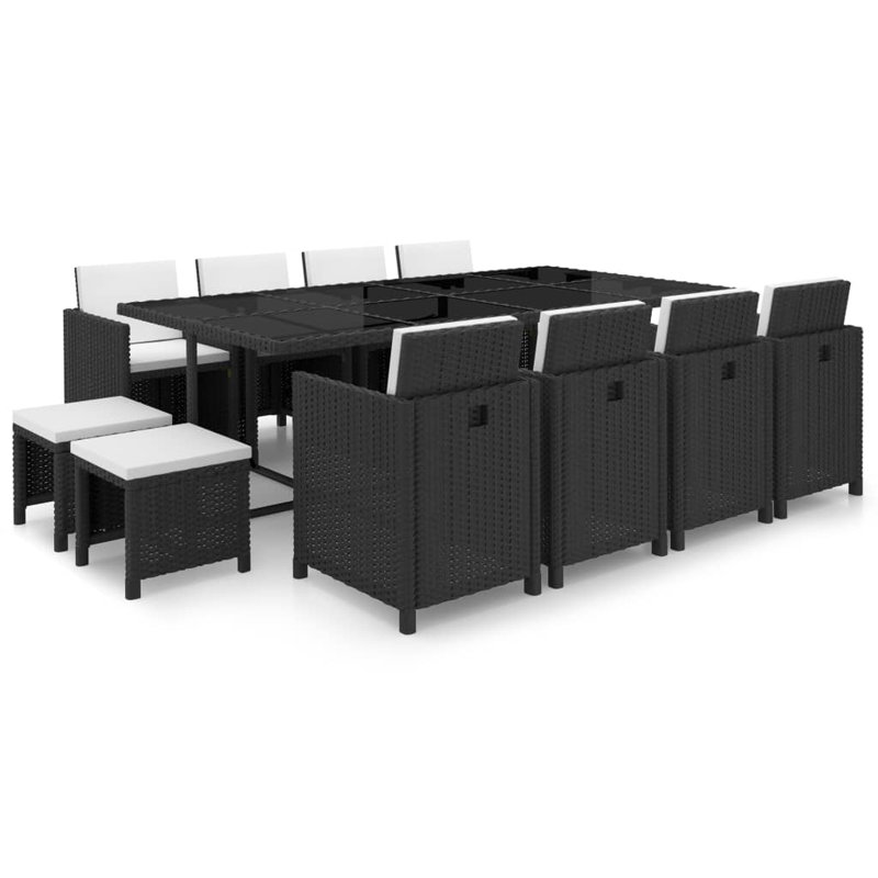 Roselli Rectangular 12 - Person Dining Set with Cushions, Black