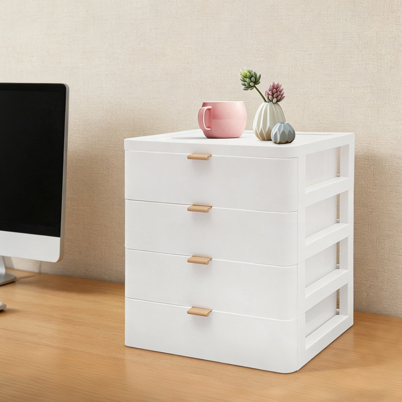 Desktop Storage Box, Desk Organizer With Drawer, White