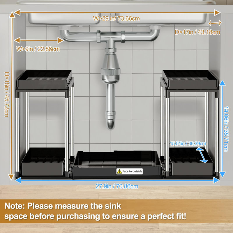 Organisateur extensible sous l'évier. Rangement sous l'armoire avec rangement sous le lavabo pour rangement dans la salle de bain et la salle de lavage (noir)
