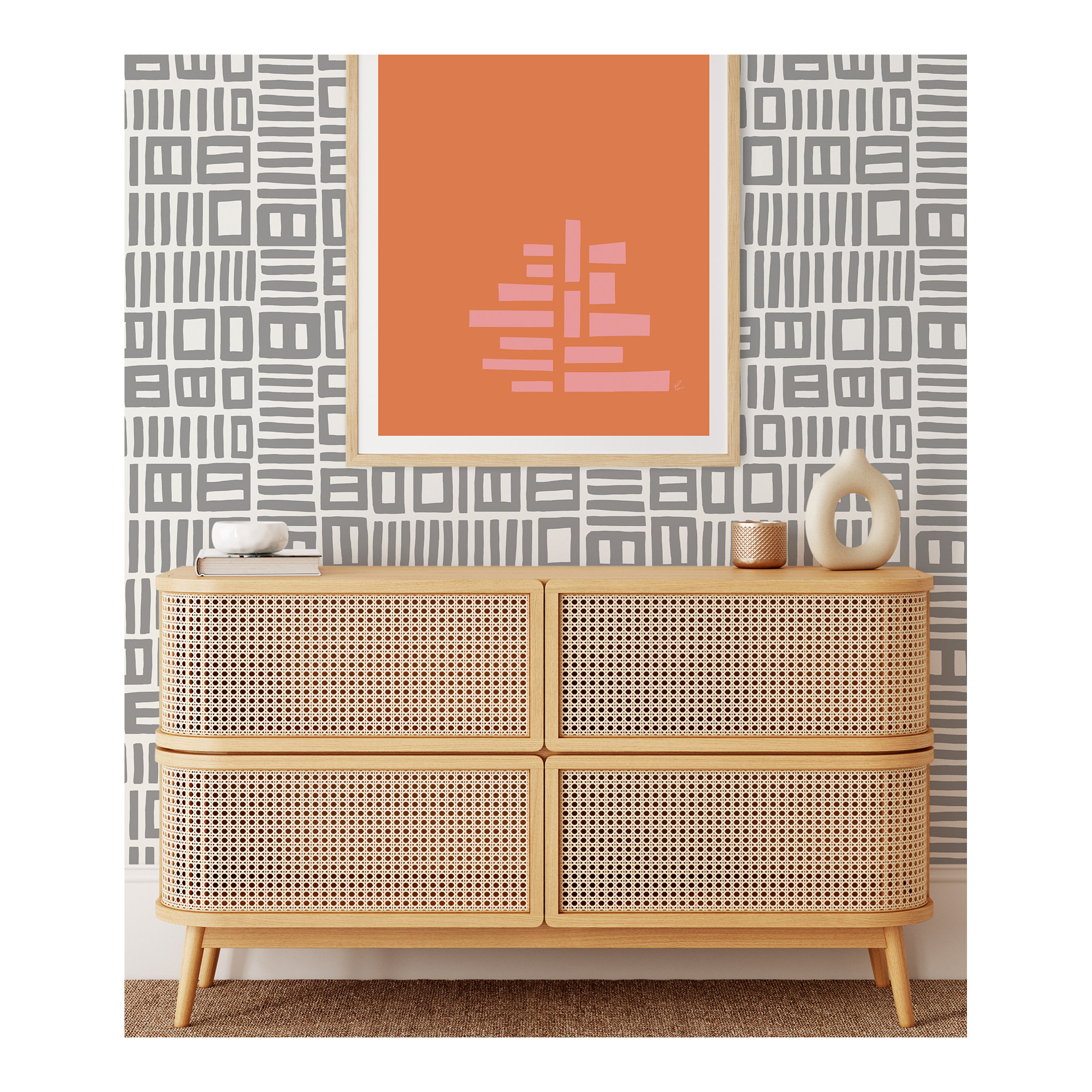 Ellie Peel & Stick Geometric Wallpaper, Gray/White
