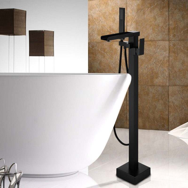 Single Handle Matte Black Bathtub Faucet - Hand Shower, Waterfall Spout, Rust , Quick Install Modern With Shower Finish, Swivel Corrosion Resistance