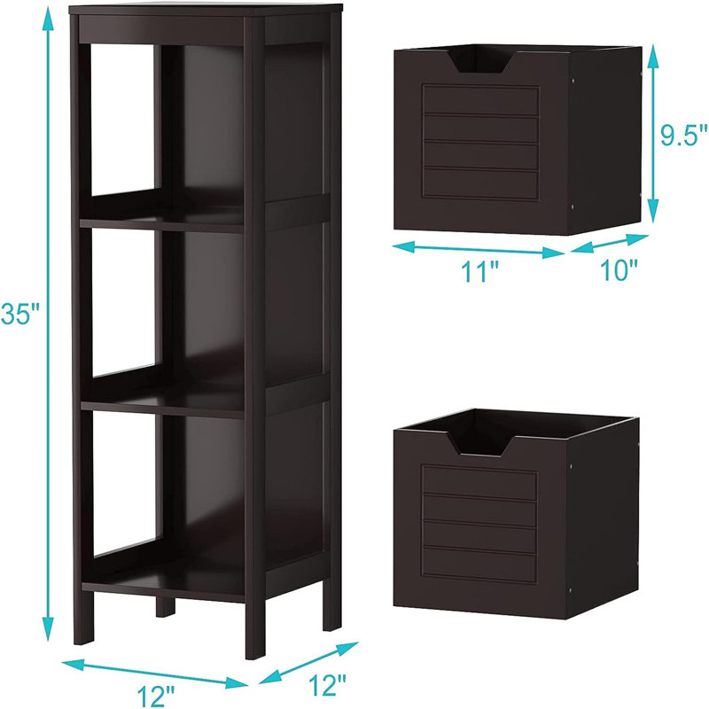 Red Barrel Studio Wooden Floor Cabinet Multifunctional Bathroom Storage Cabinet Side Organizer W/drawer, Brown