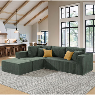 Canapé modulaire entièrement rembourré en velours côtelé avec repose-pieds mobile - aucun assemblage requis