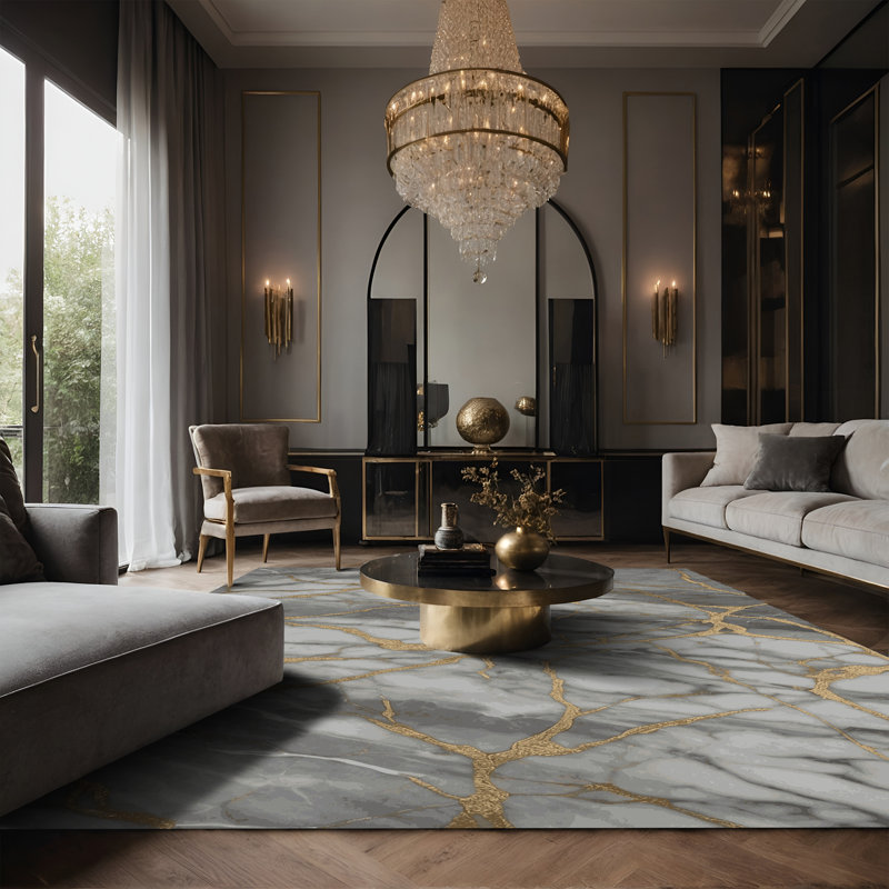 Tapis gris soyeux et moelleux, Rectangle 4 pi x 6 pi