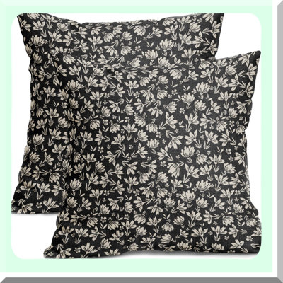 Rustic Farmhouse Floral Pillow Covers Set - Black Vintage Outdoor Decorative Throw Pillowcases - Cotton Linen Cushion Covers for Couch, Bedroom, Sofa, Chair, Car - Pack of 2