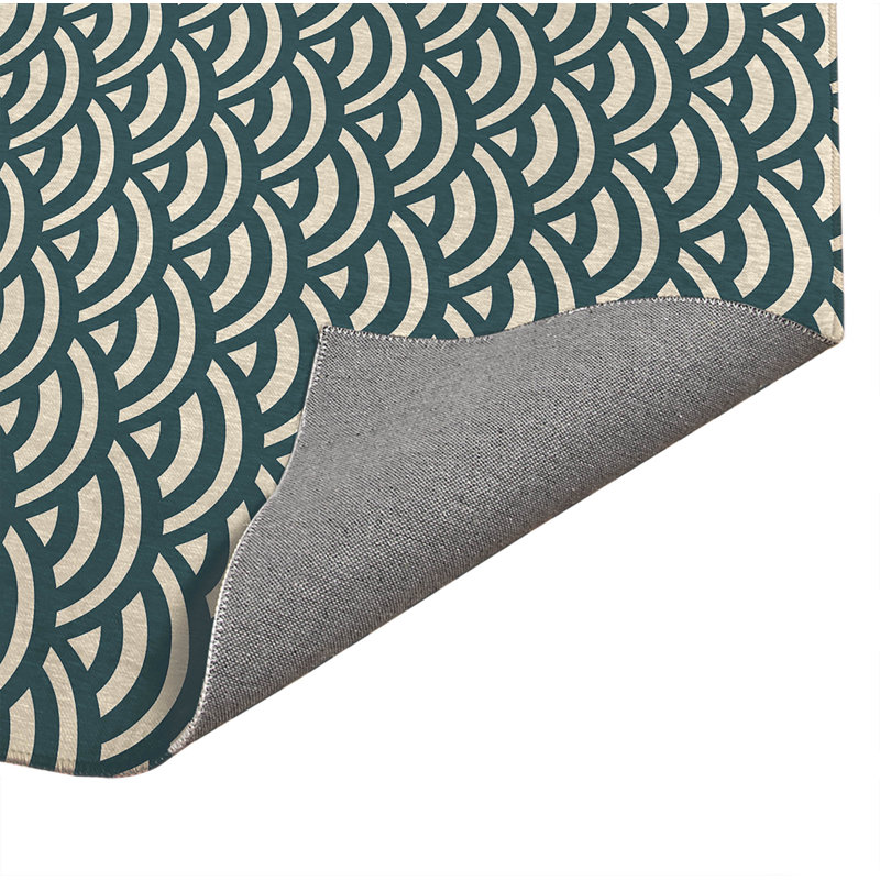 Tapis d'entrée intérieur ultra mince, léger et antidérapant Seigaiha Wave, Turquoise poudreux, L 24 po x L 36 po