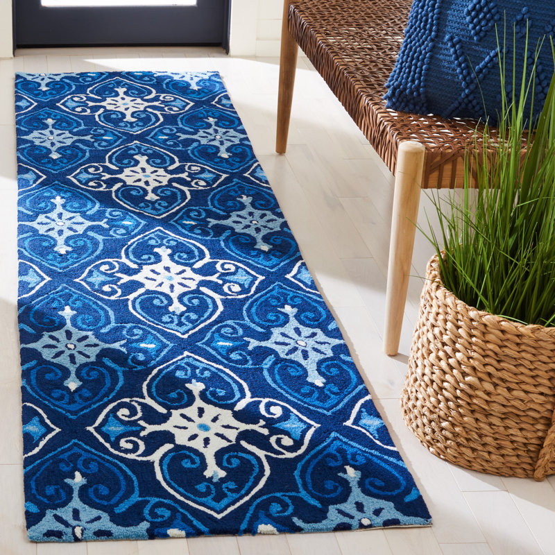 Mcentire Hand Hooked Performance Geometric Rug, Runner 2'3" x 8'