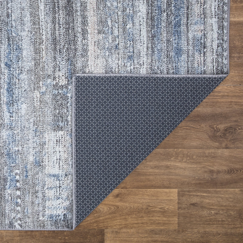 Tapis antidérapant lavable 17 Stories - gris / bleu / rosé, Tapis de couloir 2 pi 6 po x 7 pi