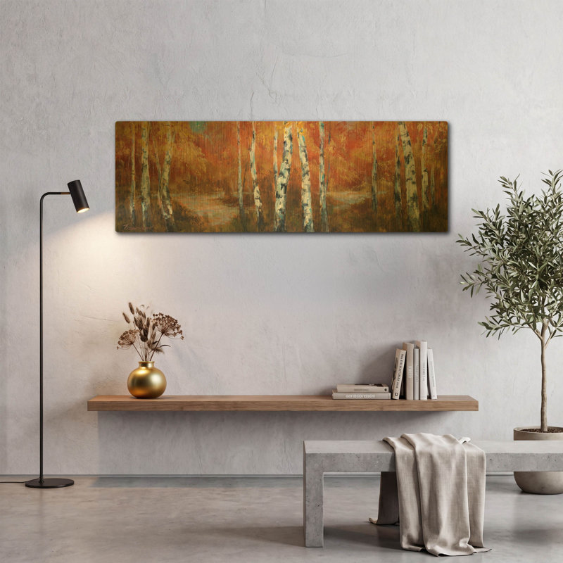 «Autumn Birch II» par Art Fronckowiak, art mural en métal doré, 36 po x 12 po, 48 po x 16 po
