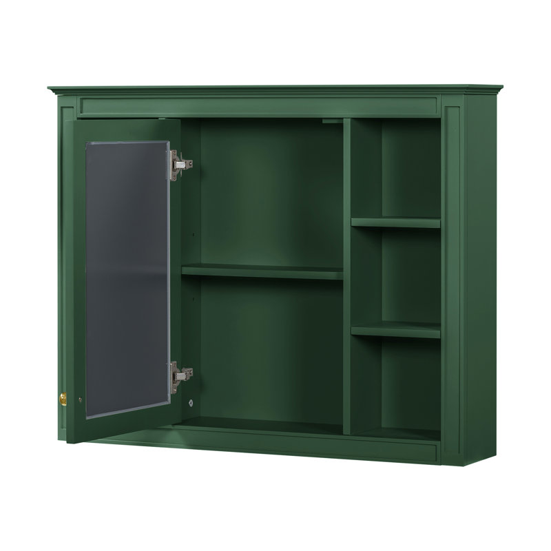 Meuble-lavabo avec miroir, 3 tiroirs et 2 portes à fermeture douce pour lavabo simple de rangement 4, Vert