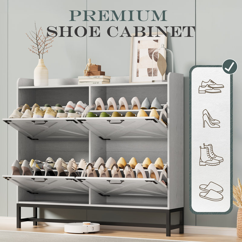 Shoe Storage Cabinet, Compact Shoe Organizer With 4 Flip Drawers, Freestanding Hidden Shoe Cabinet For Entryway/porch/hallway/living Room